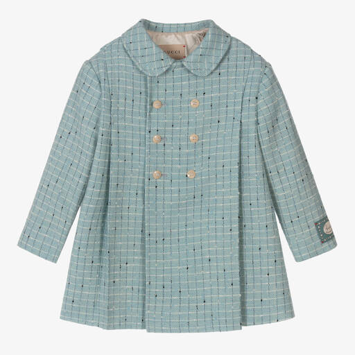 Gucci-Manteau bleu en laine à carreaux  | Childrensalon