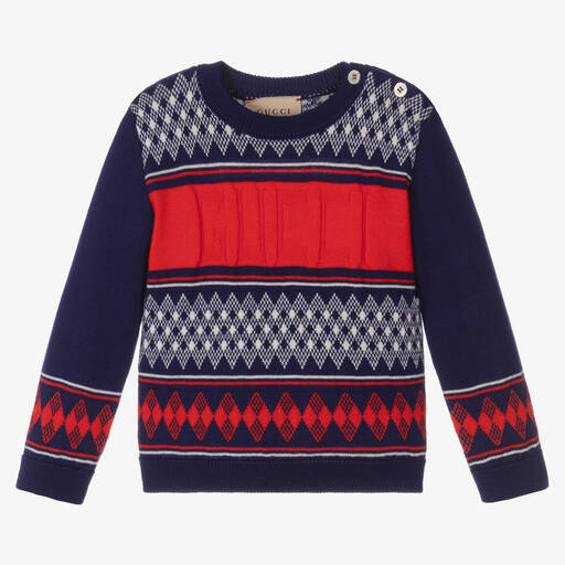 Gucci-Сине-красный шерстяной свитер | Childrensalon