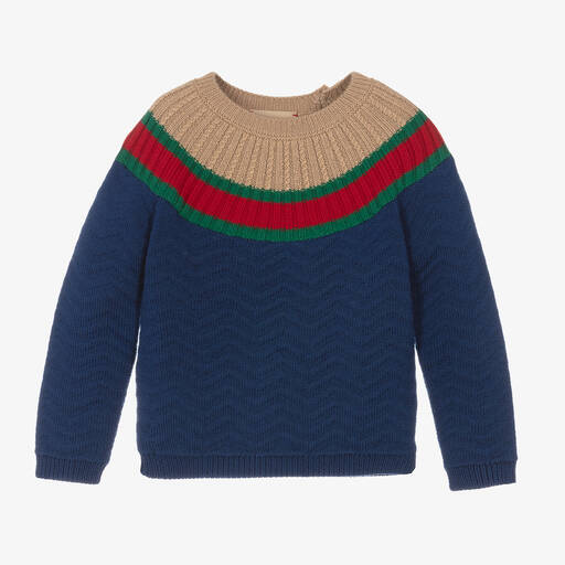 Gucci-Синий шерстяной свитер с вставным воротом | Childrensalon
