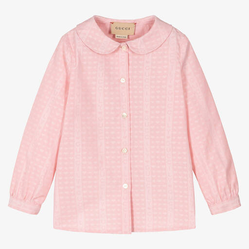 Gucci-Baby Girls Pink Cotton Guccily Blouse | Childrensalon