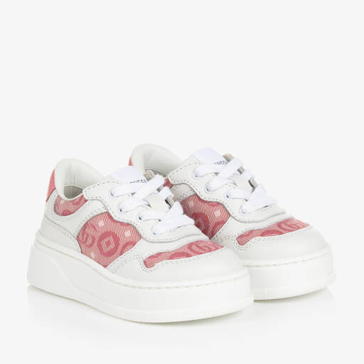 Gucci-Baby Girls White & Pink Leather Trainers | Childrensalon
