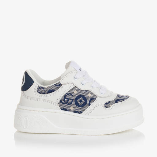 Gucci-Baby White & Blue Leather Trainers | Childrensalon