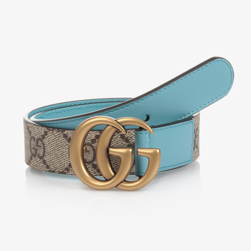Gucci-Beige & Blue GG Logo Belt | Childrensalon