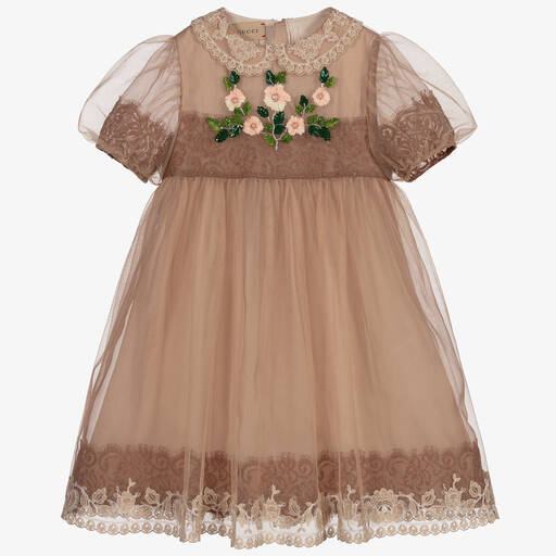 Gucci-Бежевое платье из шелковой органзы | Childrensalon