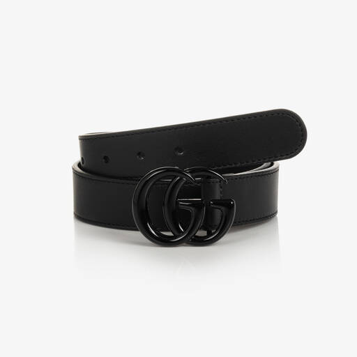 Gucci-Черный кожаный ремень с пряжкой GG | Childrensalon