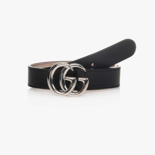 Gucci-Черный кожаный ремень GG | Childrensalon