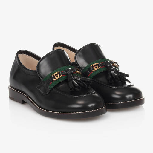 Gucci-Black Leather Loafer Shoes | Childrensalon