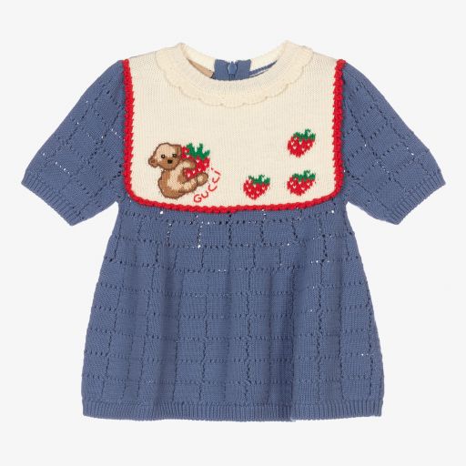 Gucci-Blue Bear Knitted Cotton Dress | Childrensalon