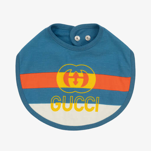Gucci-Bavoir en coton bleu avec détails GG enlacés | Childrensalon