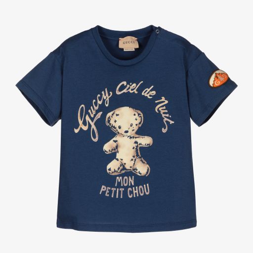 Gucci-Blue Cotton Logo T-Shirt | Childrensalon