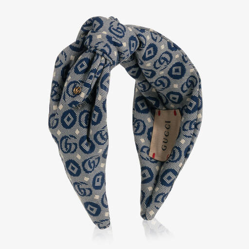 Gucci-Blue Double G Geometric Cotton Hairband | Childrensalon