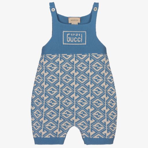 Gucci-Blue G Wool Knit Dungarees | Childrensalon