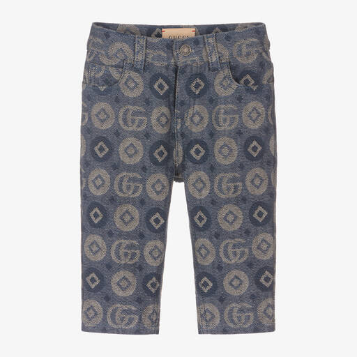 Gucci-Blue Jacquard Logo Trousers | Childrensalon