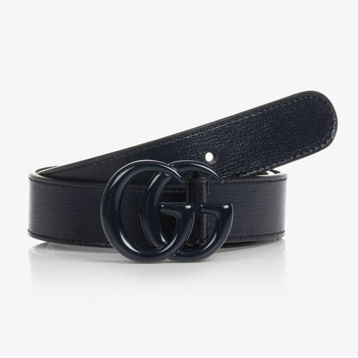 Gucci-Blue Leather Double G Logo Belt | Childrensalon