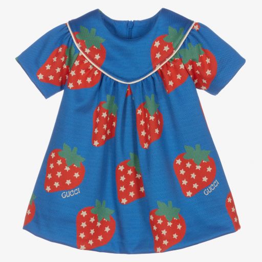 Gucci-فستان جيرسي لون أزرق وأحمر  | Childrensalon