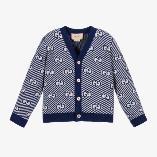 Gucci-Gilet bleu en laine GG Baby | Childrensalon