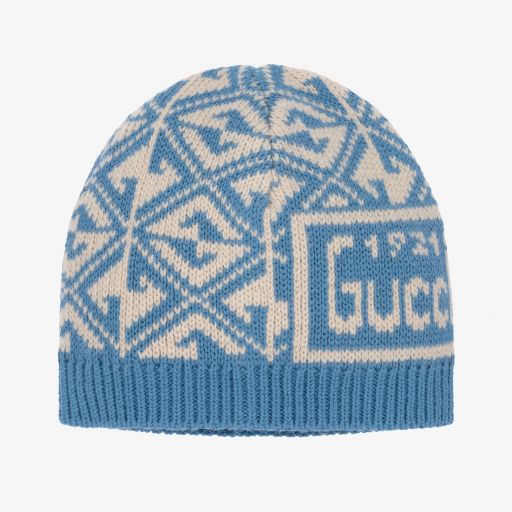 Gucci-قبعة مزيج قطن وصوف محبوك لون أزرق للأطفال | Childrensalon