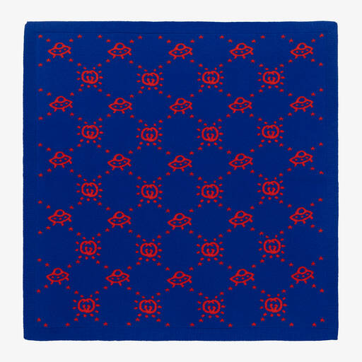Gucci-Синее шерстяное одеяло с переплетением G (85см) | Childrensalon