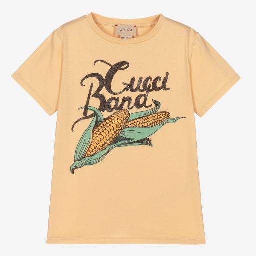 Gucci-Boys Beige Corn Logo T-Shirt | Childrensalon