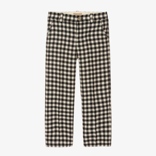 Gucci-Boys Black & Ivory Checked Wool Trousers | Childrensalon
