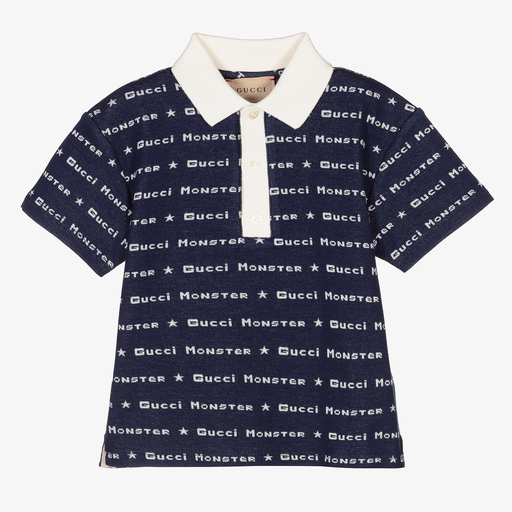 Gucci-Синяя рубашка поло из хлопка для мальчиков | Childrensalon