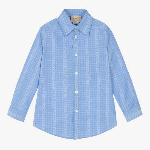 Gucci-قميص قطن بوبلين لون أزرق للأولاد | Childrensalon