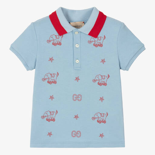 Gucci-Boys Blue GG Elephant Polo Shirt | Childrensalon