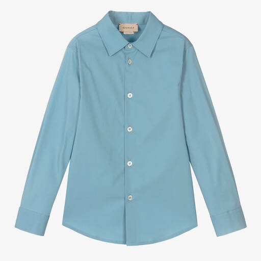 Gucci-Голубая хлопковая рубашка GG | Childrensalon