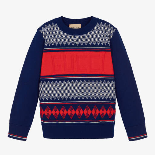 Gucci-Сине-красный шерстяной свитер для мальчиков | Childrensalon
