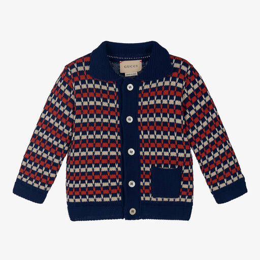 Gucci-Boys Blue Stripe Cotton Knit Cardigan | Childrensalon