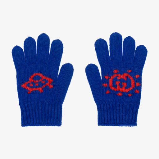 Gucci-Boys Blue Wool Interlocking G Gloves | Childrensalon