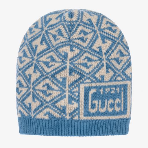 Gucci-قبعة مزيج قطن وصوف محبوك لون أزرق للأولاد | Childrensalon