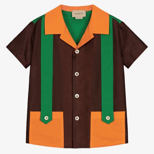 Gucci-Braunes Baumwollhemd mit GG (J) | Childrensalon