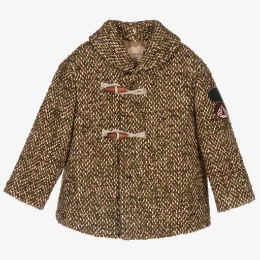 Gucci-Коричнево-зеленое шерстяное пальто для мальчиков | Childrensalon
