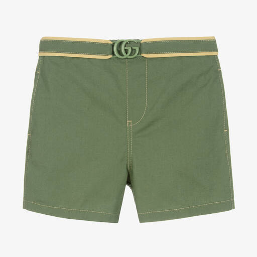 Gucci-Boys Green Cotton Double G Shorts | Childrensalon