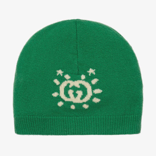 Gucci-Boys Green Wool Interlocking G Beanie Hat | Childrensalon