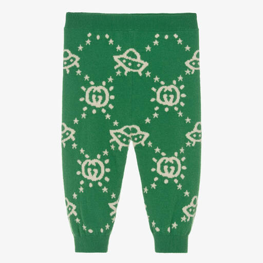 Gucci-Boys Green Wool Interlocking G Trousers | Childrensalon