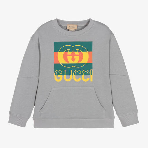 Gucci-سويتشيرت قطن لون رمادي للأولاد | Childrensalon