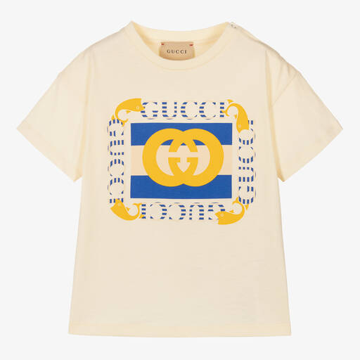 Gucci-Boys Ivory Cotton Interlocking G T-Shirt | Childrensalon