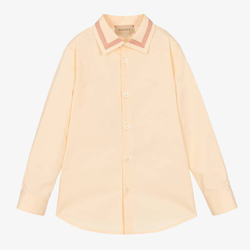 Gucci-قميص قطن بوبلين لون عاجي داكن للأولاد | Childrensalon