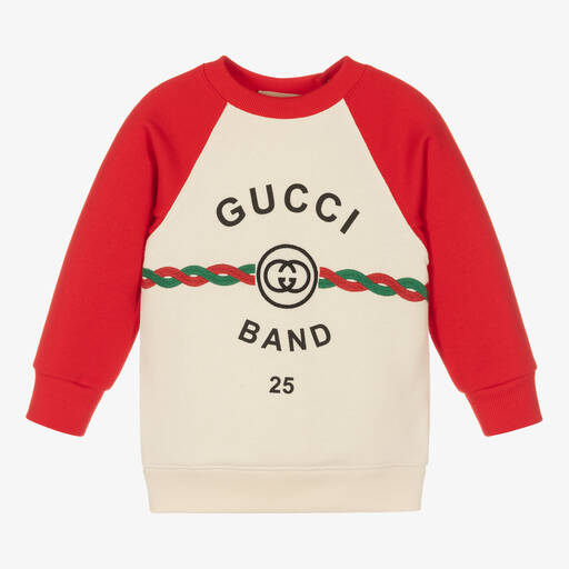 Gucci-سويتشيرت أطفال ولادي قطن لون عاجي وأحمر | Childrensalon