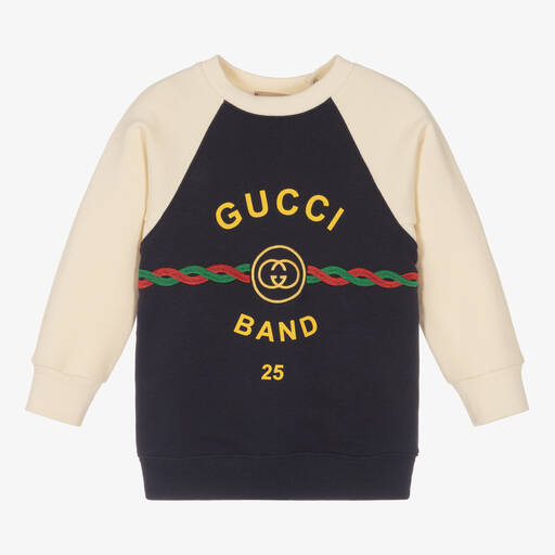 Gucci-Boys Navy Blue Web Sweatshirt | Childrensalon