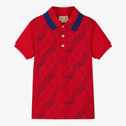 Gucci-Boys Red Cotton Embroidered GG Polo Shirt | Childrensalon