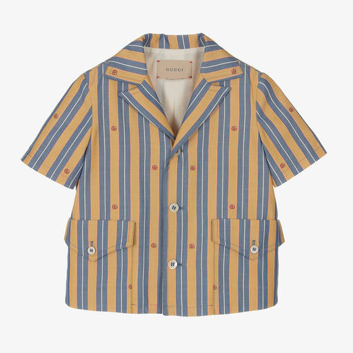 Gucci-قميص قطن أكسفورد لون أصفر موتارد وأزرق للأولاد | Childrensalon