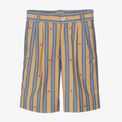 Gucci-Boys Yellow & Blue Striped Cotton Shorts | Childrensalon