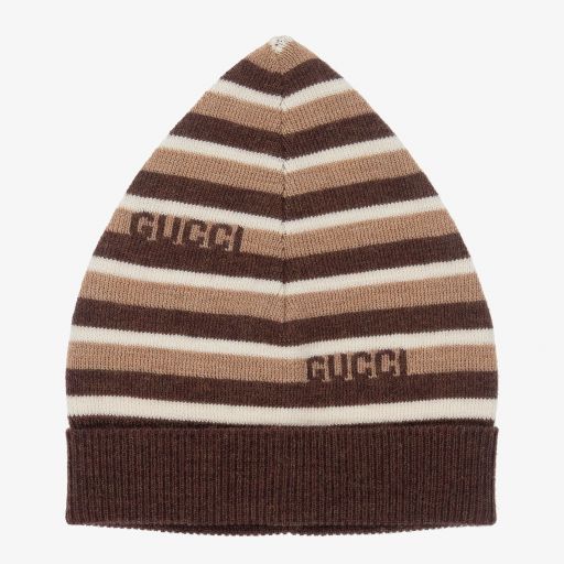 Gucci-Bonnet marron et beige à rayures Bébé | Childrensalon