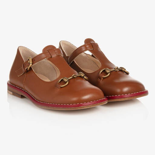 Gucci-Brown Leather T-Bar Baby Shoes | Childrensalon