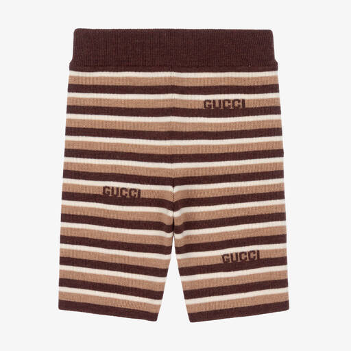 Gucci-Brown Stripe Knitted Wool Baby Shorts | Childrensalon