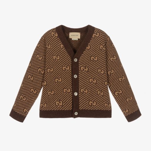Gucci-Brown Wool GG Baby Cardigan | Childrensalon