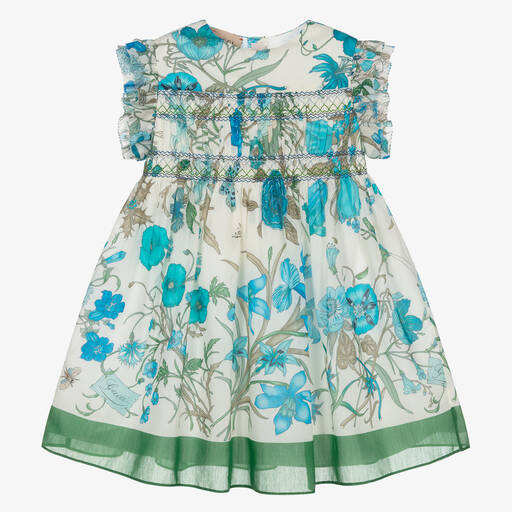 Gucci-Floral Smocked Silk Dress | Childrensalon